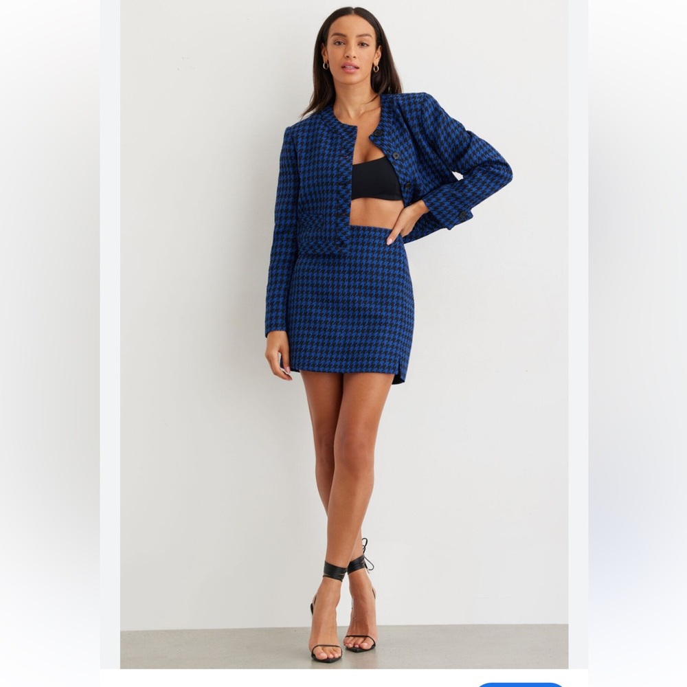 DYNAMITE Shauna Cropped Button Blazer and Skirt
